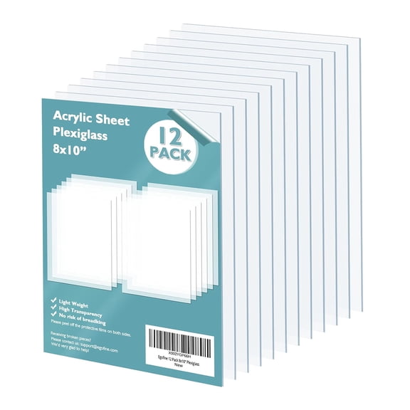 Plexiglass Sheets Acrylic 12 Pack of 8x10 0.04 Thick Clear Plastic Cast Transparent Plexi Glass for Crafting Projects, Replacement Picture Frame Glass, DIY Display, Easy to Cut