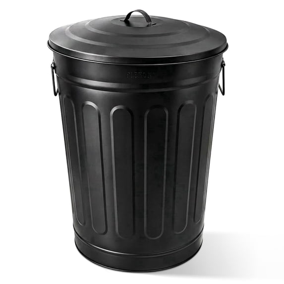 Plexon 13 Gallon Outdoor Metal Trash Can with Lid, Vintage Metal Garbage Can, Bird Seed Storage Container, Large Dog Food Container, Storage Bucket with Lid for Animal Food, Black