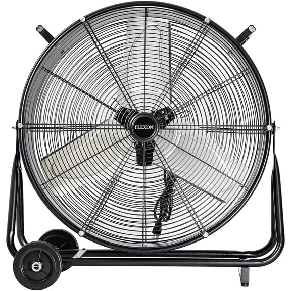 Plexon 24" Drum Fan, Floor Type, Industrial, Heavy Duty, Metal, Electric, Black High Velocity Fan 2-Speed 6700 CFM for Shops Warehouse Workshop Garage Barn Patio