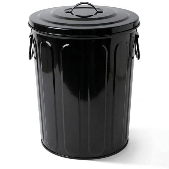 Plexon 5 Gallon Small Metal Trash Can with Lid Outdoor Galvanized Steel Bucket with Lid 5 Gal Storage Can for Dog Food Bird Seed Storage Container Rodent Pet Proof, Black