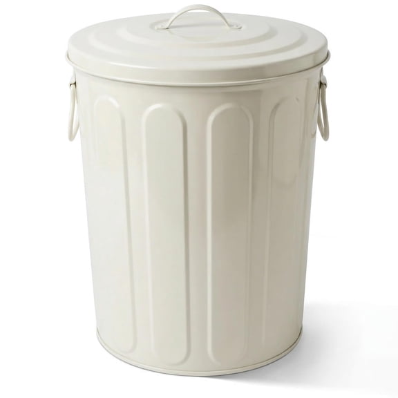 Plexon 5 Gallon Small Metal Trash Can with Lid Outdoor Galvanized Steel Bucket with Lid 5 Gal Storage Can for Dog Food Bird Seed Storage Container Rodent Pet Proof, Matte Beige