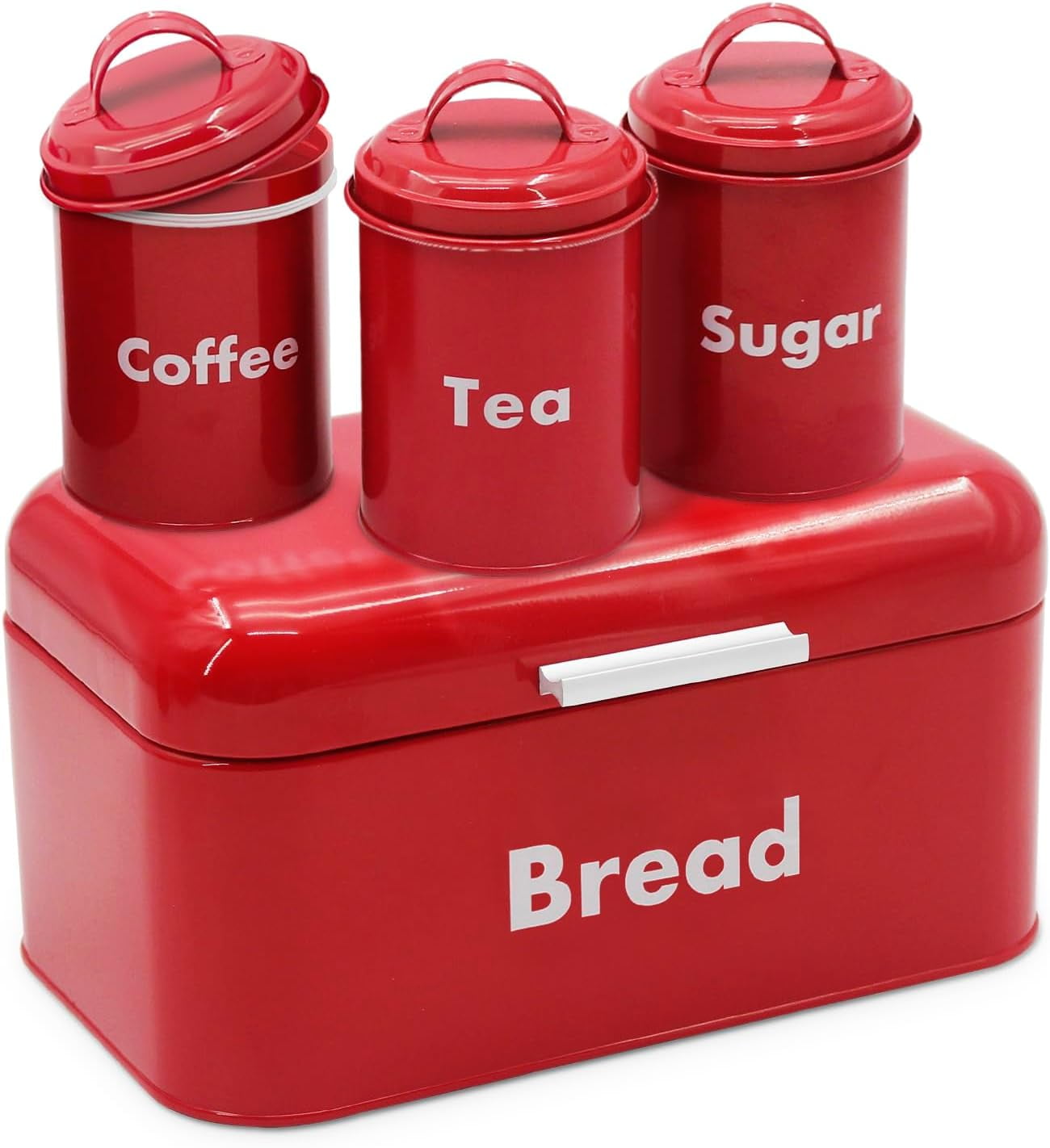 4-piece Red Metal Bread Box Set with Lids 4-piece Red Metal Bread Box Set with Lids