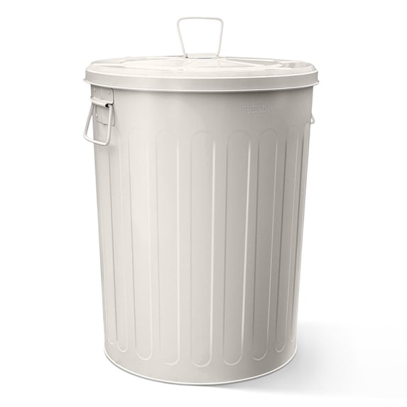 Plexon Large Metal Trash Can with Lid 20 Gallon, Decorative Outdoor Trash Can, Heavy Duty Galvanized Metal Bucket with Lid for Kitchen Garage Farmhouse, Beige