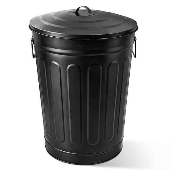 Plexon Metal Trash Can with Lid 13 Gallon, Decorative Outdoor Trash Can Heavy Duty Galvanized Metal Bucket with Lid for Garage Workshop Storage Farmhouse, Black