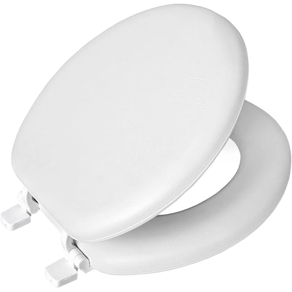 Plexon Round Soft Toilet Seat, Smooth Heavy-Duty Vinyl & Wood Core, Secure Hinge, White