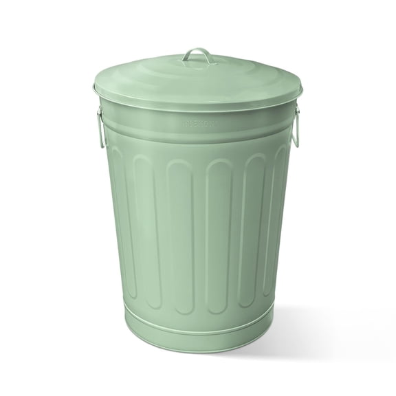 Plexon 13 Gallon Outdoor Metal Trash Can with Lid, Vintage Metal Garbage Can, Bird Seed Storage Container, Large Dog Food Container, Storage Bucket with Lid for Animal Food, Green