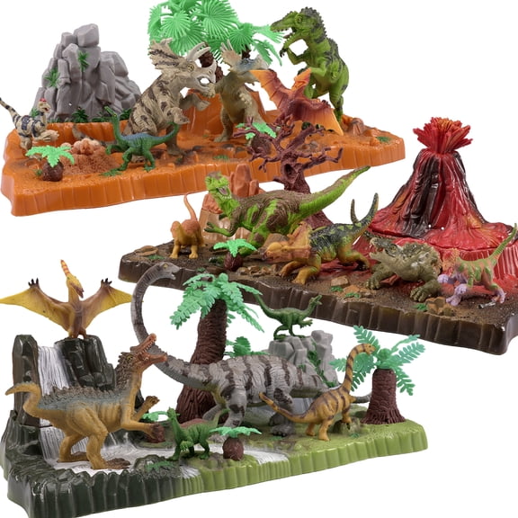Plexora Dinosaur Diorama Toy Set for Kids, 3 PCS Scene Set