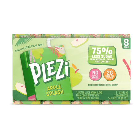 Plezi Apple Splash Kids Juice Drink 6.75oz 8pk Juice Box,pack of 2