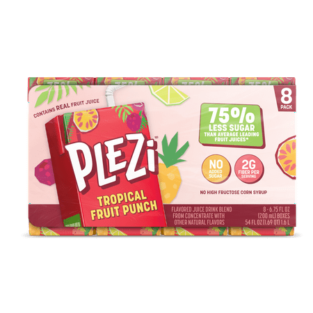 Plezi Tropical Punch Flavored Drink 6.75oz 8pk Tetrapak