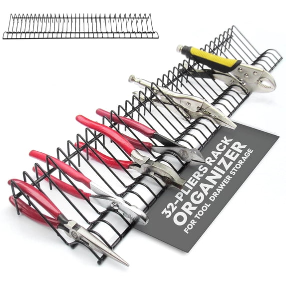 Pliers Rack for Tool Drawer Storage, Holds 32 Tools, Steel Frame, Triple-Coated Vinyl, Adjustable Organizer for Toolboxes, Durable Holder for Home, Garage, and Professional Use