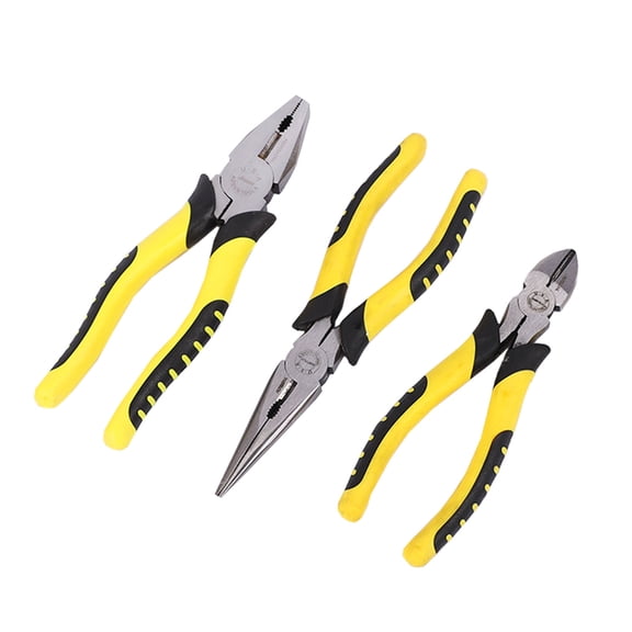 Pliers Set, 3-Piece Hand Tools for Precision- 8 Inch Plier, 8 Inch Needle Nose Pliers, 6 Inch Diagonal Cutters, Long Nose Cutting Pliers, Wire Cutters, Carbon Steel Pliers with Comfortable TPR Handle