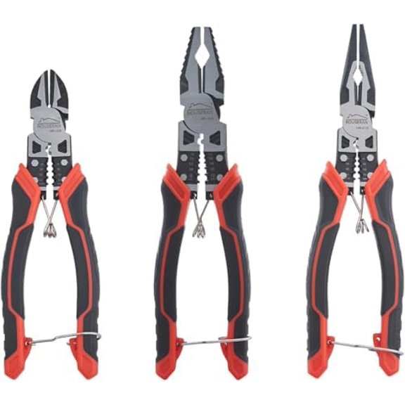 Pliers Set, 3-Piece Plier Tool Set Including 8.3” Needle Nose Plierss, 8.3” Linemans pliers, 7.5” Diagonal Cutters, Spring Loaded with Safety Lock, Combination Plieres set