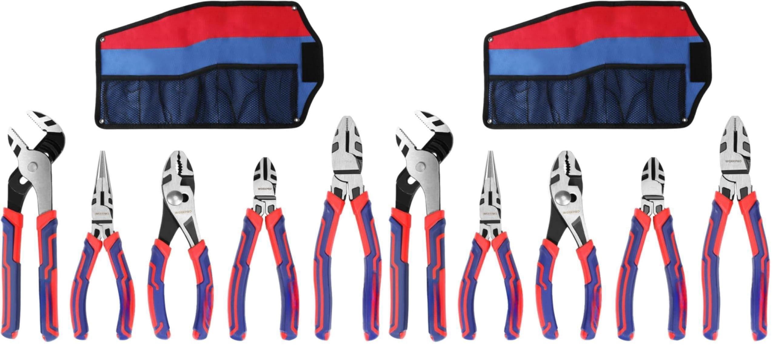 Pliers Set  Cr-v Construction Includes 6 Inch Slip Joint Long Nose Diagonal 8 Groove 7 Linesman And Storage Pouch For Basic Repair (pack Of 2)