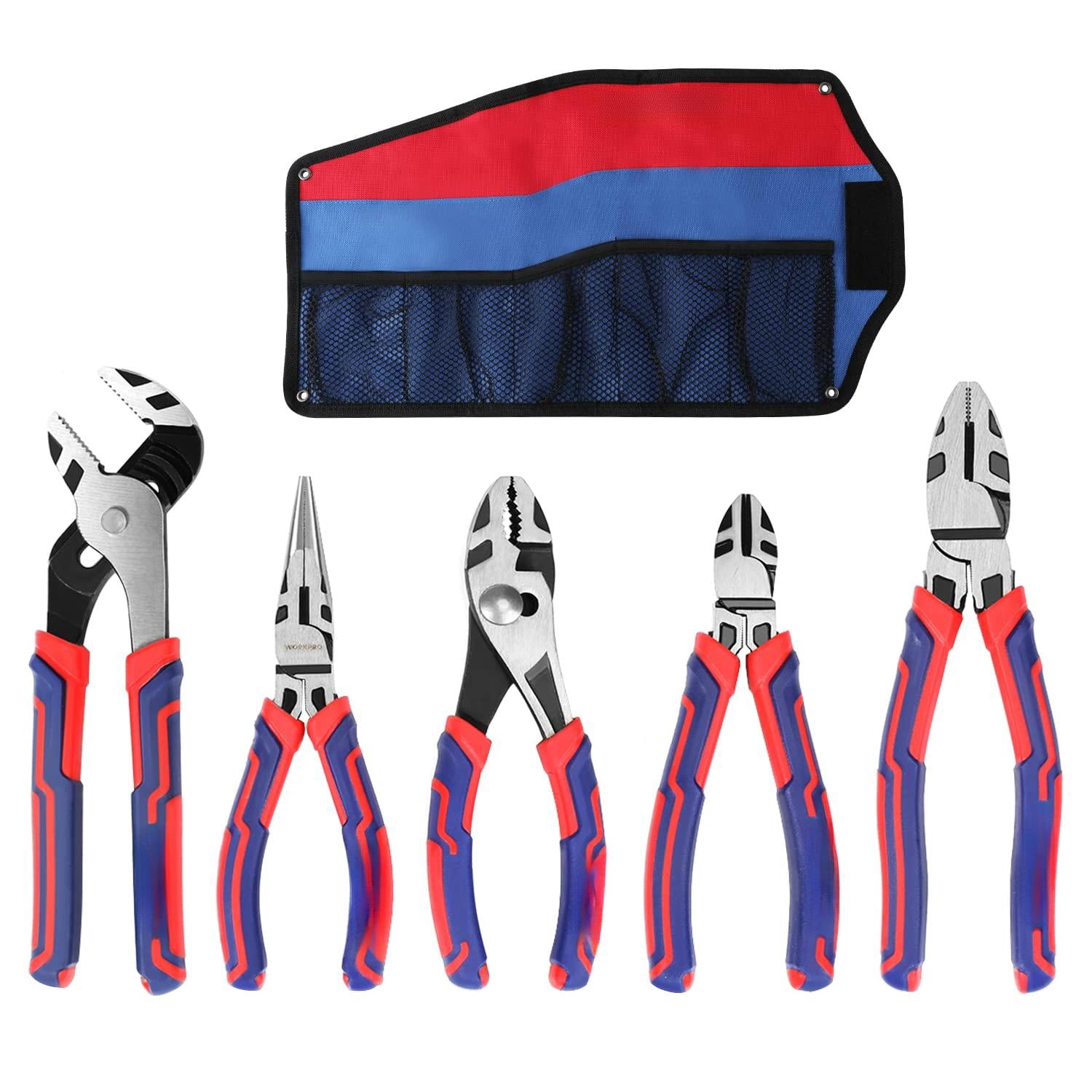 Pliers Set  Cr-v Construction Includes 6 Inch Slip Joint Long Nose Diagonal 8 Groove 7 Linesman And Storage Pouch For Basic Repair