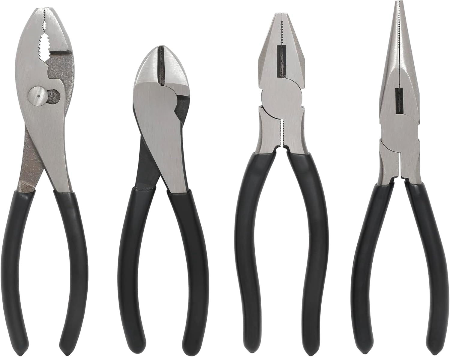Pliers Set, Hand Tools for Precision, Cutting Wire Cutter with Needle Nose and Diagonal, Quality Tool Set for Home Maintenance, Set of 4, Black and Silver