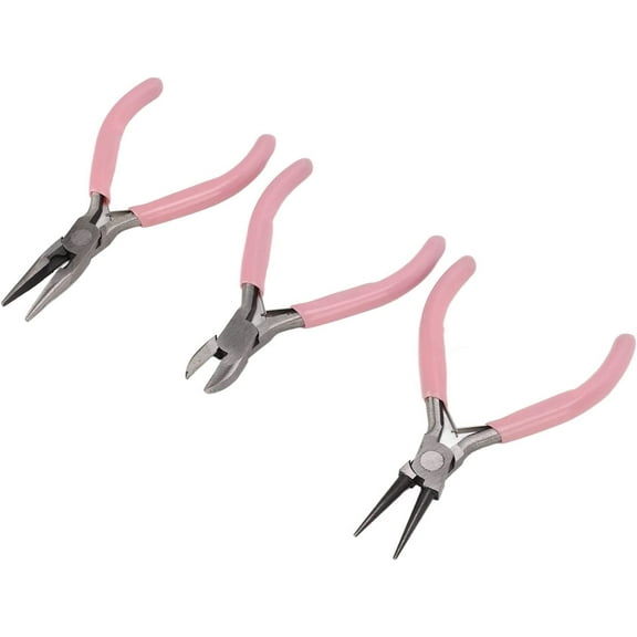 Pliers Set, JewelryCarbon Steel Round Nose Diagonal Plier Needle Nose High Hardness for DIY for Wire for Crafts