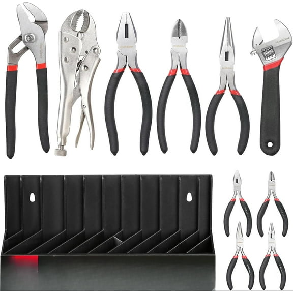 Pliers and Wrench Set with Storage Rack - Includes Locking | Long Nose | Diagonal Pliers | Slot Joint | Lineman and Mini Pliers, High Quality Carbon Steel Tool Kit for DIY and Home, Great as a Gift f