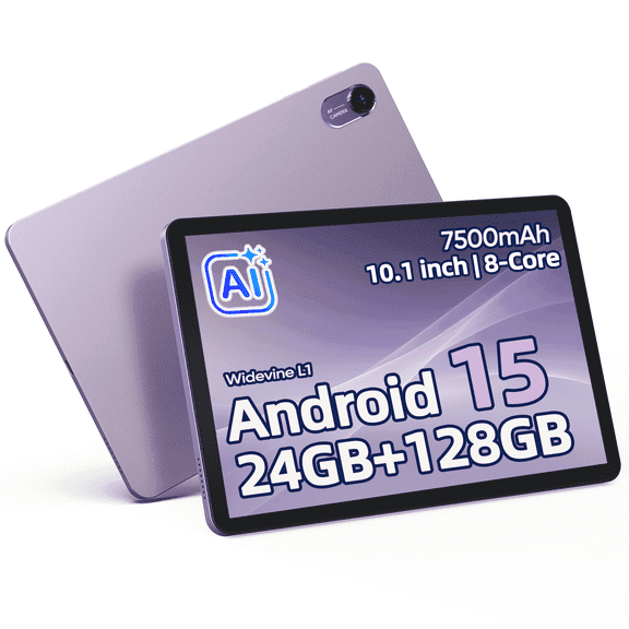 Plimpton Android Tablet 2026, Android 15 Tablet 10 inch with Incell Screen, AI-Powered, 24(8+16)GB RAM 128GB Storage, 8-Core CPU, 7500mAh Battery, WiFi, P2 - Purple
