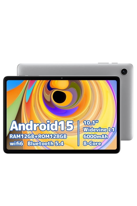 2026 Android Tablet 10 Inch, Android 15 Tablet with 12(4+8)GB RAM 128GB Storage, 8-Core CPU, 6000mAh Battery, BT 5.4, WiFi, Plimpton P1 - Silver