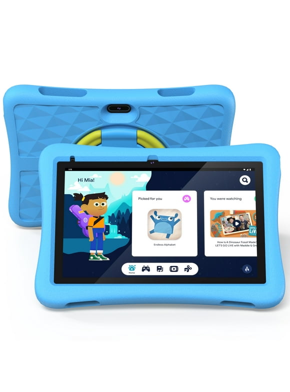 Plimpton Kids 10 Tablet, Google Kids Space, Android 13 Tablet for Kids, Parental Control Pre-Installed Education Apps, 2GB RAM 32GB Storage, 6000mAh, WiFi 6, EVA Shockproof Case - Blue