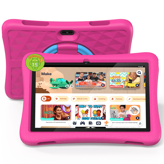 Plimpton Kids Tablet, Google Kids Space, Android Tablet for Kids, 10 Inch Ttablet with Parental Control, EVA Shockproof Case, 9(3+6)GB RAM 64GB Storage, 6000mAh, WiFi 6, kids10 - Pink