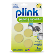 Plink Washing Machine & Dishwasher Odor Freshener and Cleaner Tablets, 4 Lemon Tablets
