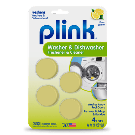 Plink Washing Machine & Dishwasher Odor Freshener and Cleaner Tablets, 4 Lemon Tablets