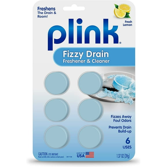 Plink Fizzy Drain Freshner, Prevents Buildup and Maintains a Clear Drain, Removes Drain Odor, Lemon Scent, 6 Tablets