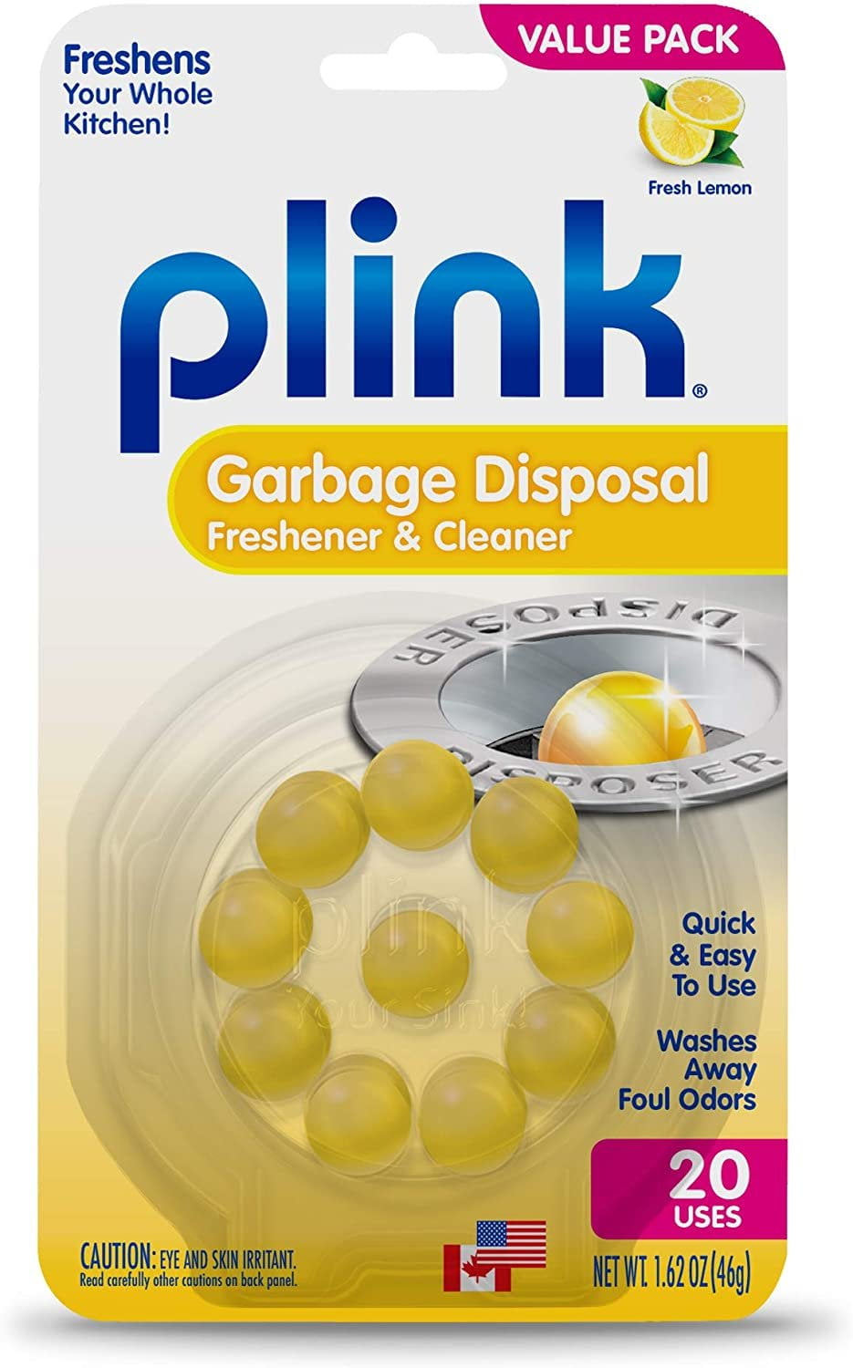 Plink Garbage Disposal Cleaner and Sink Deodorizer with Clean Lemon Scent. Get Rid of The Stink