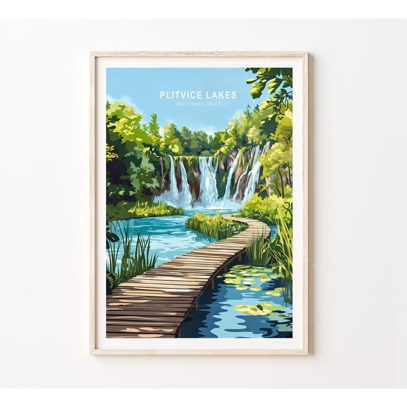 Plitvice Lakes National Park Croatia Turquoise Waterfall Art, Unframed Paper Poster 8x10in
