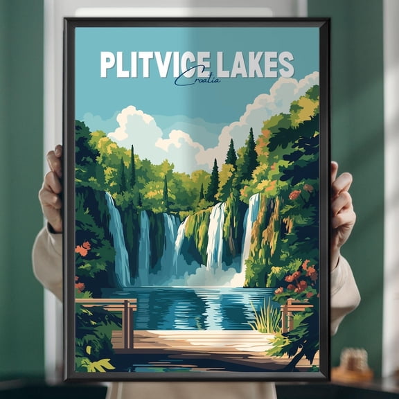 Plitvice Lakes National Park Poster: Croatia Waterfalls Print UNFRAMED PAPER POSTER, Home Decor, Vintage Gift, Living Room Dercor