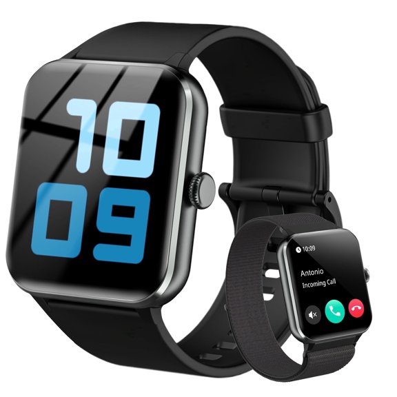 Pliwier Smart Watch for Men Women, 1.85" Touch Screen with Bluetooth Calling, 100+ Sport Modes, IP68 Waterproof, Pedometer, Compatible with Android iOS (Black)