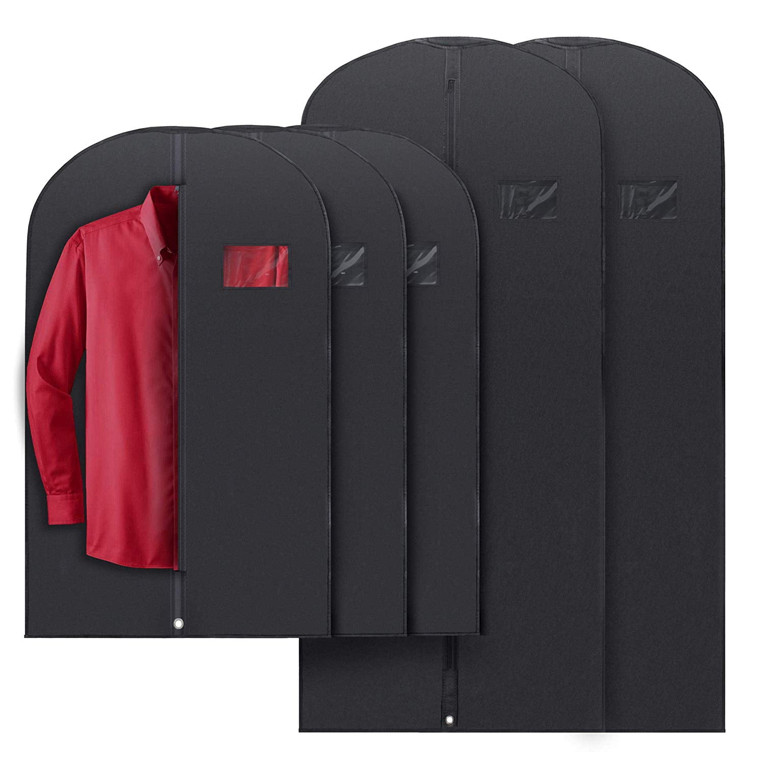 PLX Black Garment Bags for Hanging Clothes, Men Suit Bag for Travel and Clothing Storage of Women Dresses, Shirts, Fur Coats, Dance Costumes & Suit Cover - Closet Storage Long Garment Bags w/ Zipper