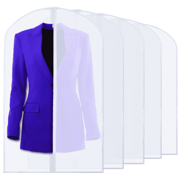 Plixio 40" Clear Garment Bags Suit Bag for Travel & Clothing Storage for Dresses (Clear, 5 Pack)