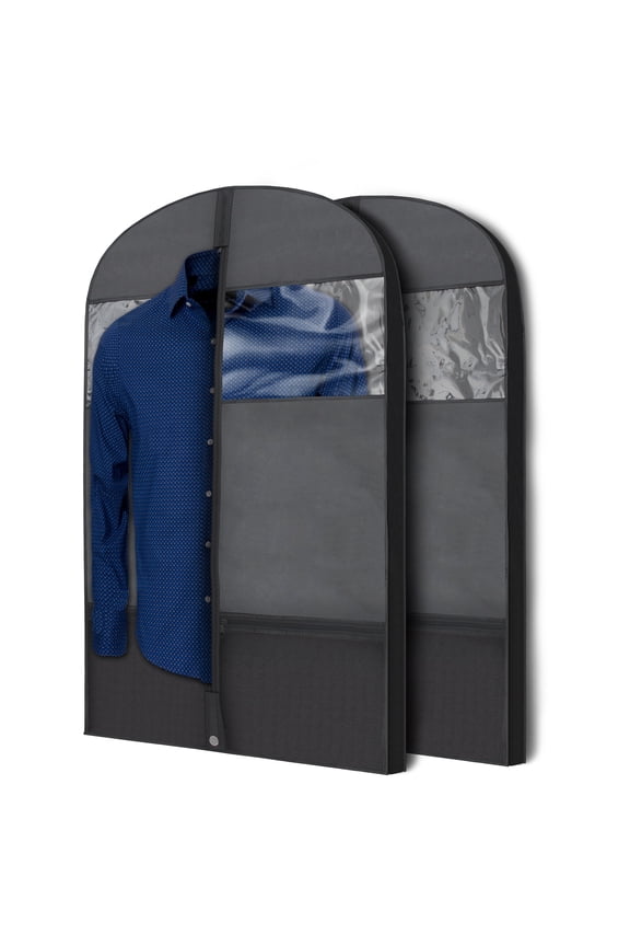 43" Black Garment Bags for Travel or Hanging Clothes Storage - Suit Bags Carriers Covers for Men & Women - Dresses, Shirts, Fur Coats, Jackets - Zippered Breathable Gusset Clothing Storage Bag