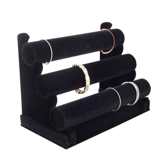 Plixio Three Tier Sloped Velvet Jewelry Organizer, Black