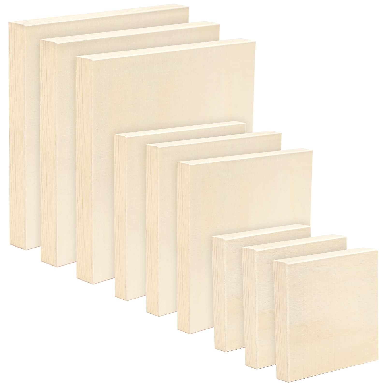 Pllieay 9 Pack 3 EC36 Sizes Wood Canvas Board, Unfinished Wood Cradled