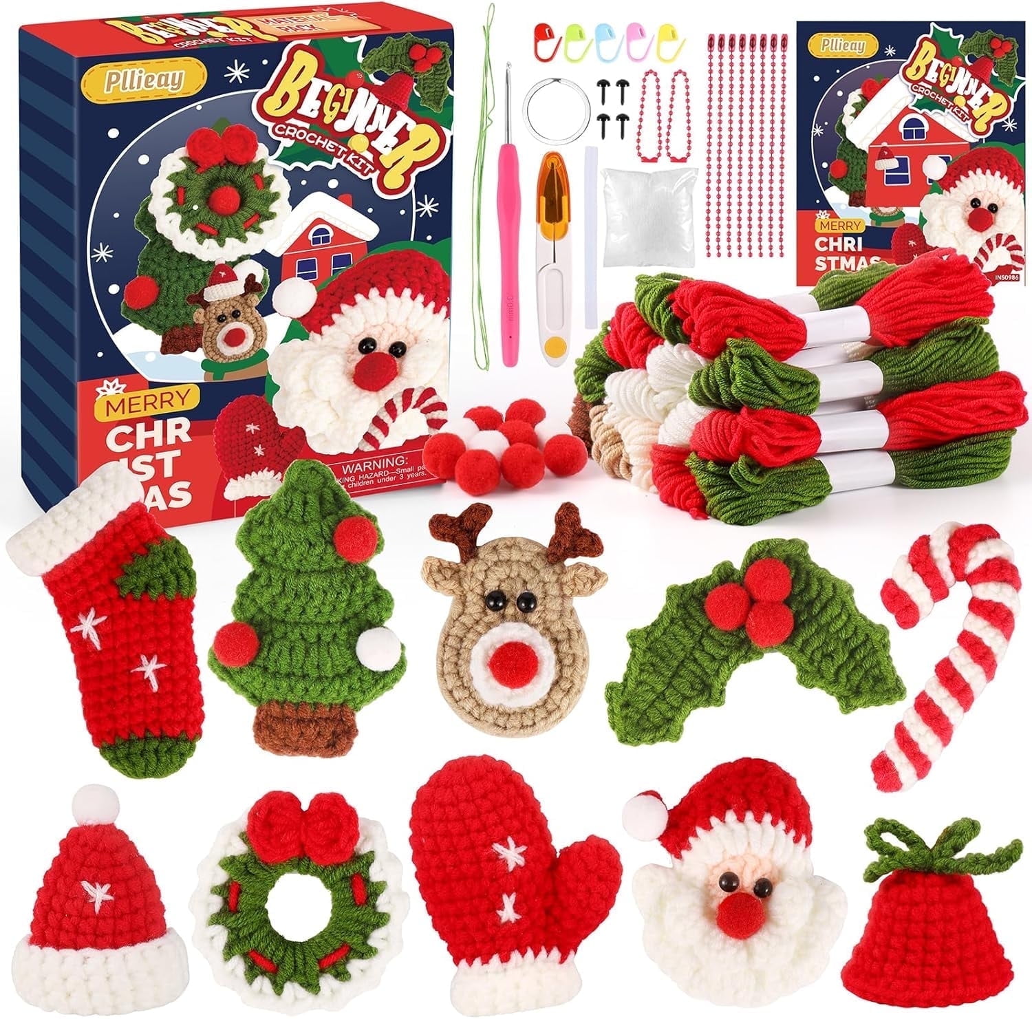Pllieay Beginner Crochet Kit for Christmas,Crochet Starter Kit for Adults with Video Tutorials