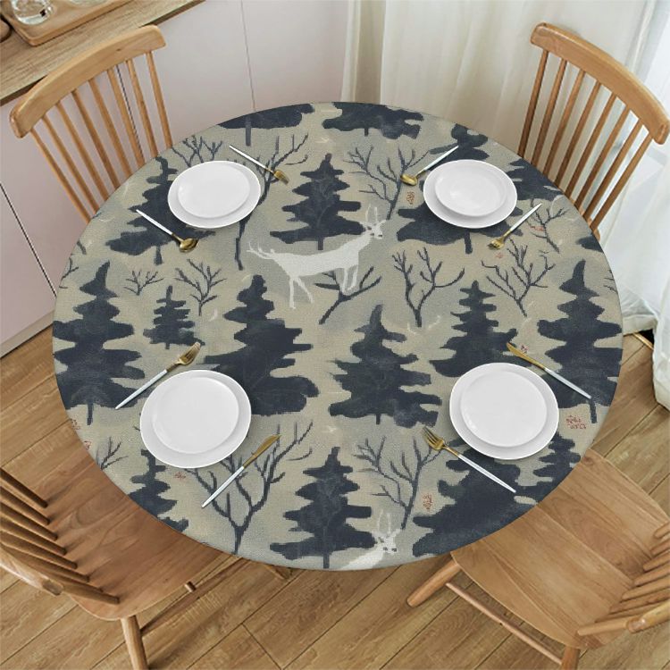 Christmas Pink Round Fitted Tablecloth Washable Elastic Edged Table