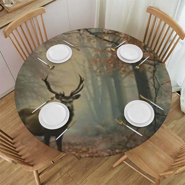 Plloopoed Fall Deers Round Tablecloths Table Covers with Elastic ...