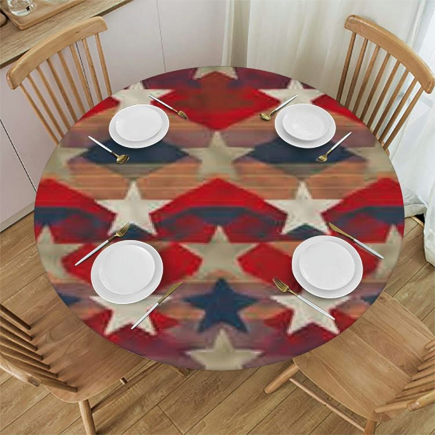 Plloopoed Round Red White and Blue Checkered Table Cloths Table Cover ...