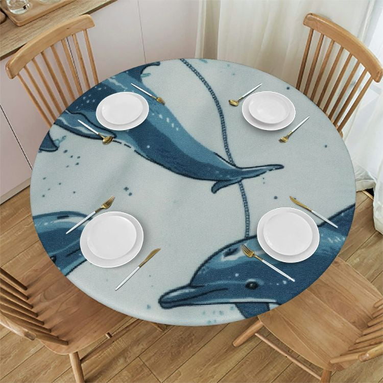 Plloopoed Set of Underwater Life with Round Tablecloth,Cute Animal