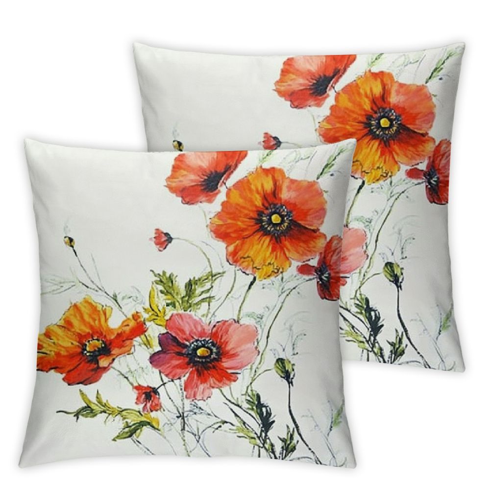 Plloopoed Square Pillow Cover Red Poppies Flowers Watercolor Hand