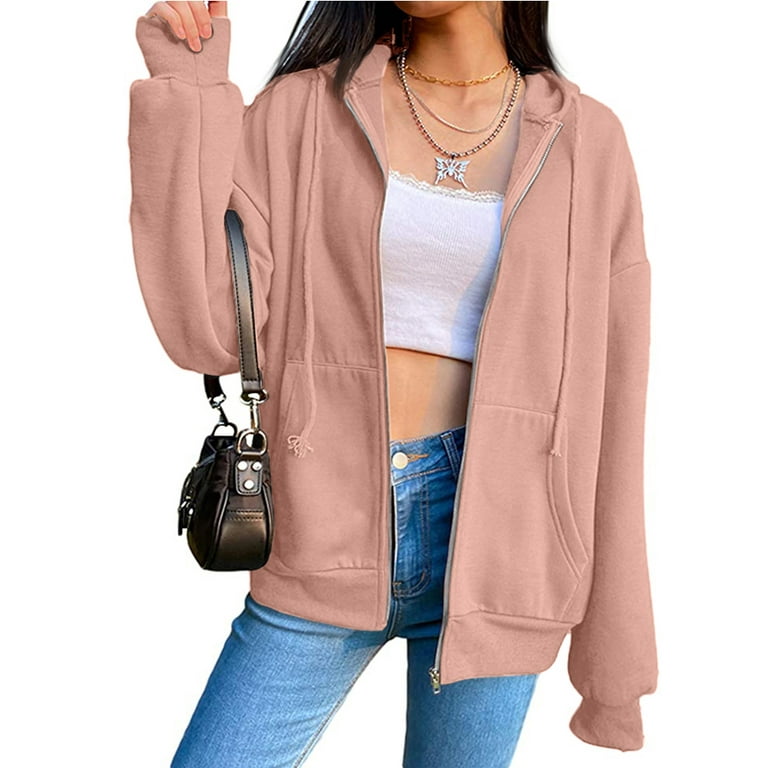 Solid zip up drawstring hooded sweatshirt best sale