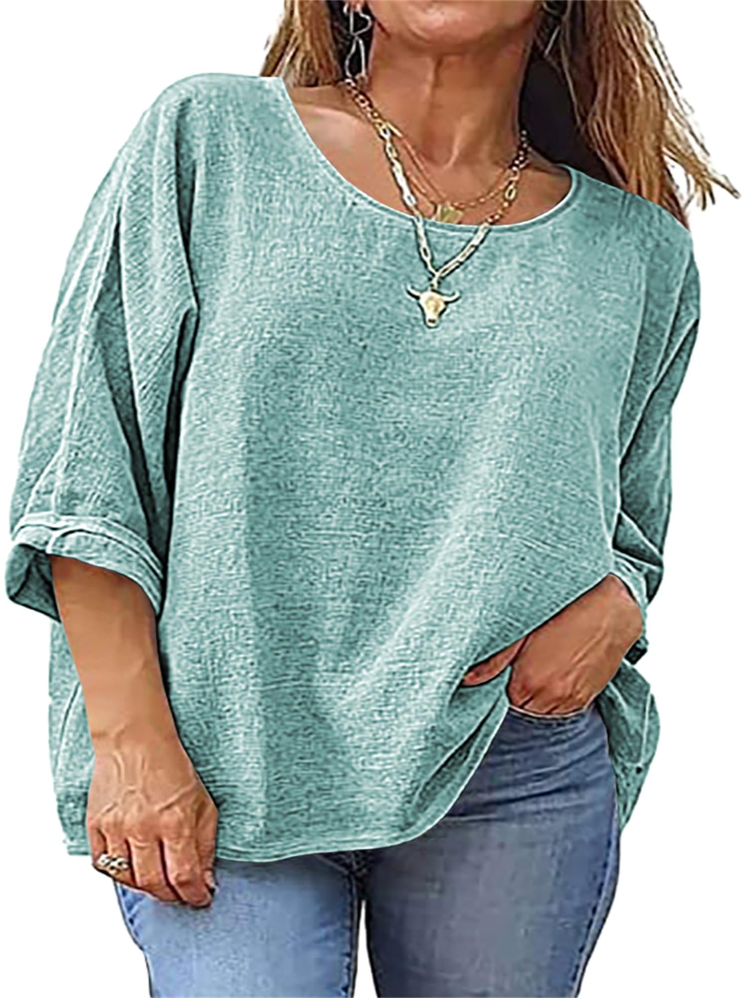 Plnotme Women's Zip V Neck Three Quarter Sleeve Solid Top Casual Loose ...