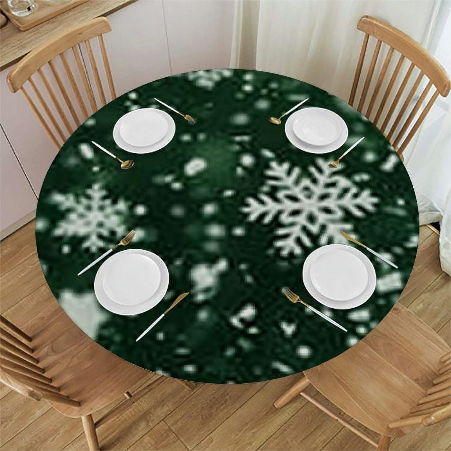 Plo0ole Christmas Round Fitted Tablecloth Elastic Edge, Round Tables