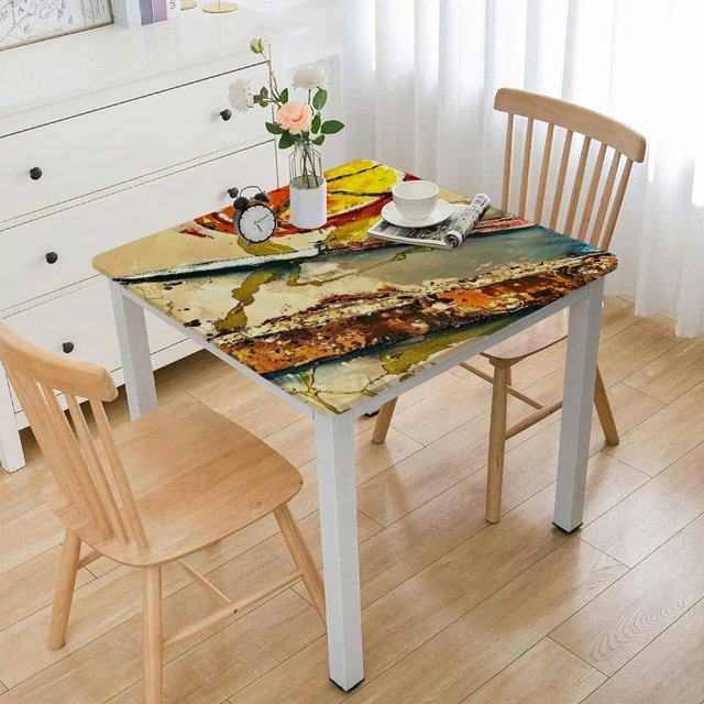 Christmas Tablecloth Xmas Tree Round Fitted Tablecloth with Geometric