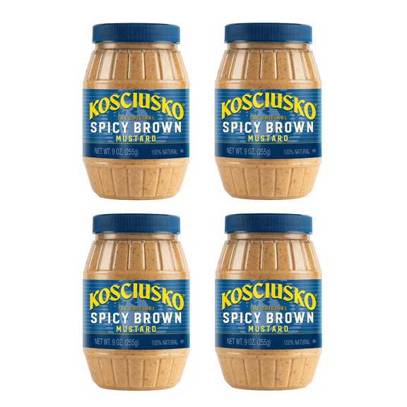 Plochman's Kosciusko Mustard, Spicy Brown, 9-Ounce Spoonable Barrel, 4 Pack