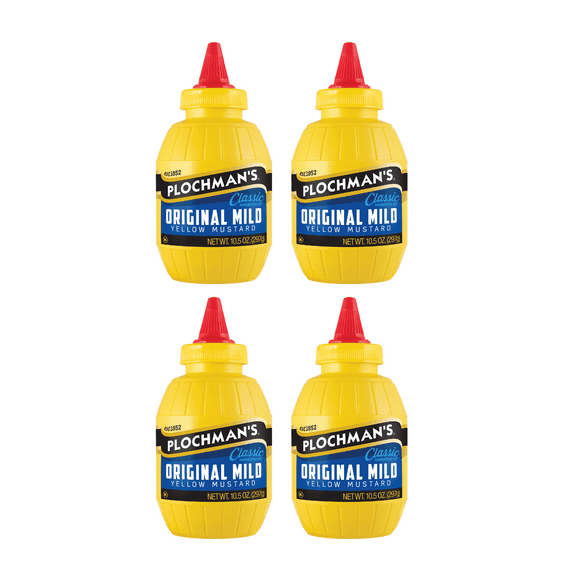 Plochman's Original Mild Classic Yellow Mustard, Classic Signature Zip, 10.5 Ounce Bottle, 4-Pack