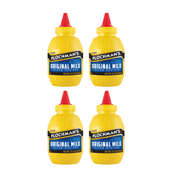 Plochman's Original Mild Classic Yellow Mustard, Classic Signature Zip, 10.5 Ounce Bottle, 4-Pack